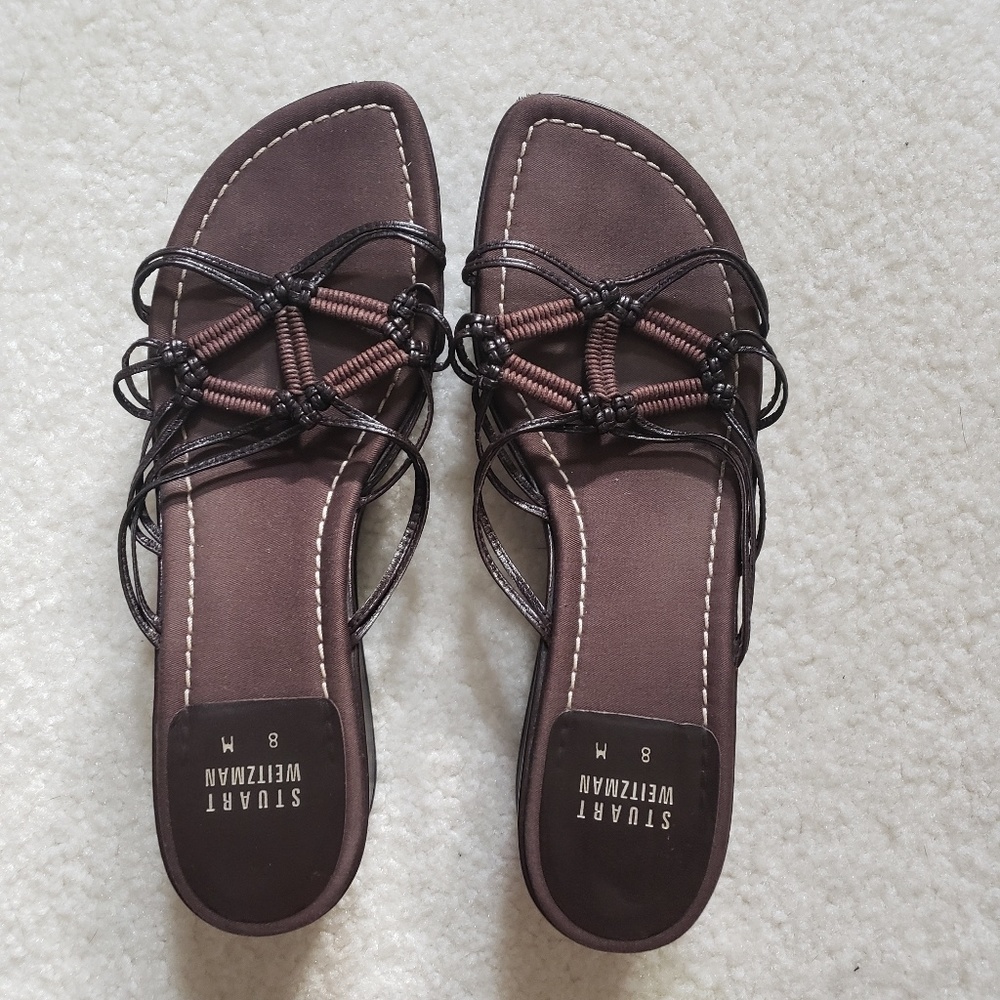 Stuart Weitzman brown sandals slip on wedges S 8